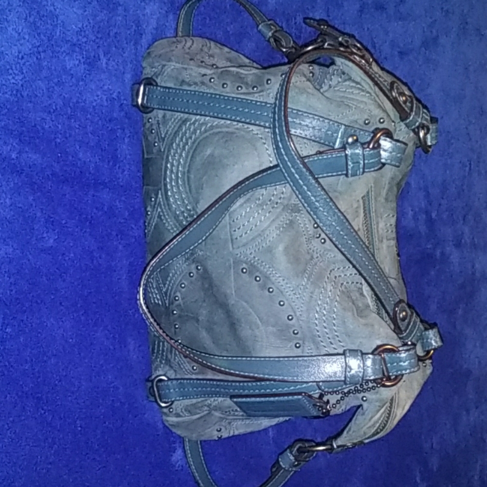Vtg Beautiful Teal Suede COACH Handbag